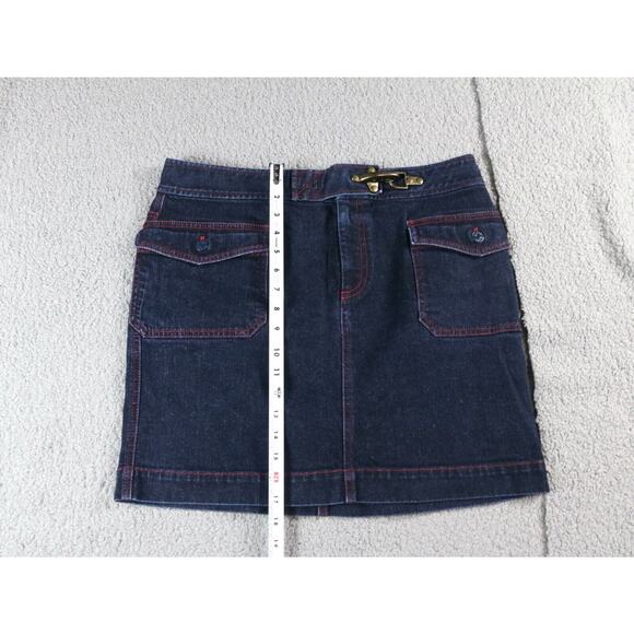 LAUREN JEANS CO Ralph Lauren Denim Skirt 12 Brass Clasp Red Stitching Pockets - Picture 4 of 5